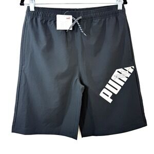 Puma Youth Boys Black Drawstring Shorts XL Logo Print 92% Poly Stretch NWT‎
